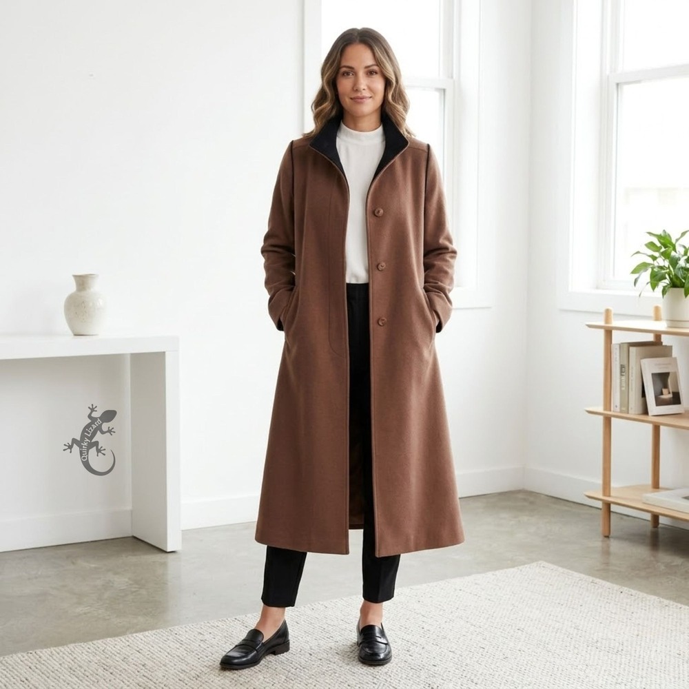 Forecaster of Boston Wool Trench Coat 9/10 Brown Vintage Mock Neck Overcoat Long